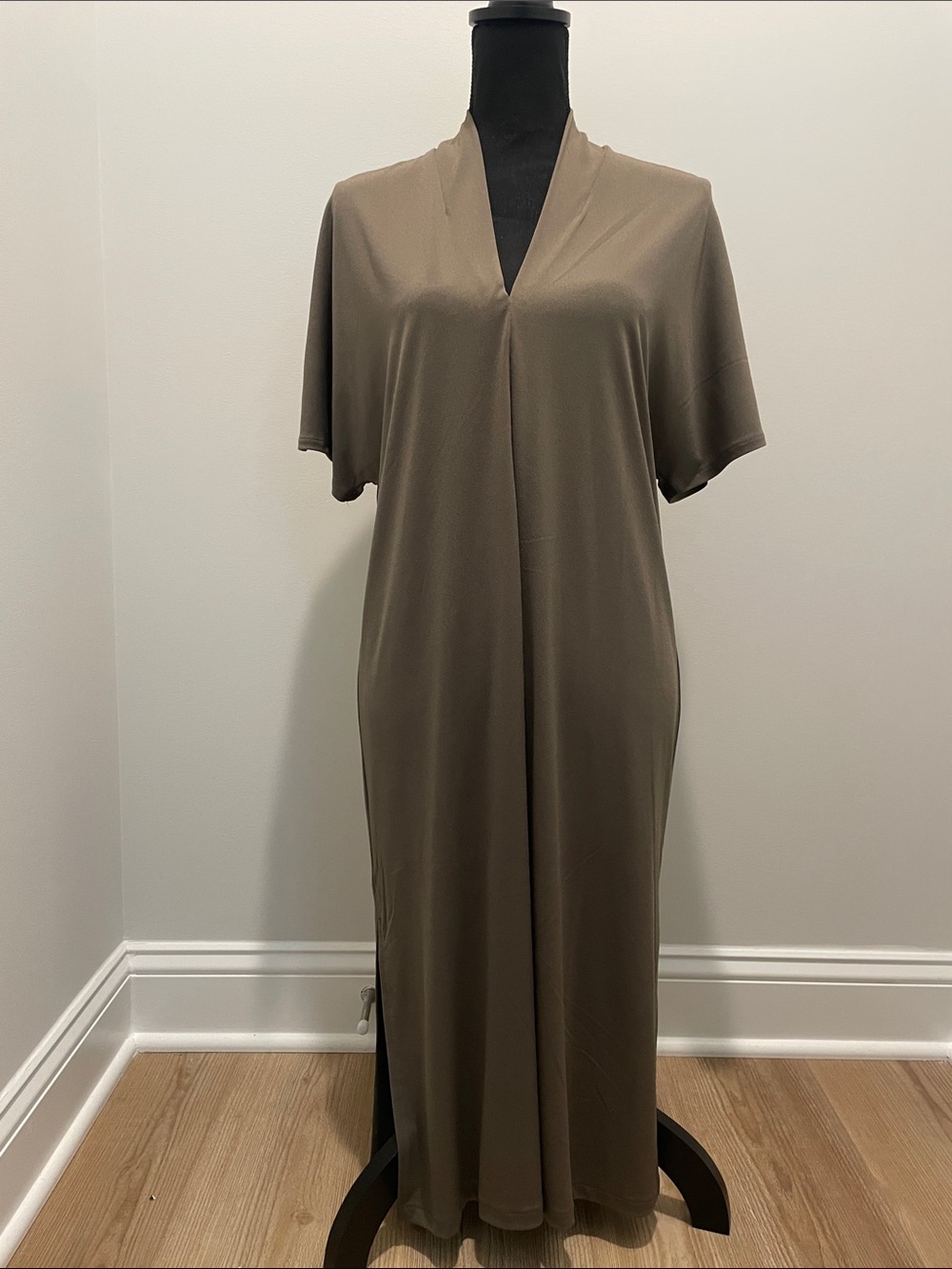 H&M Taupe Midi Dress with V-Neck